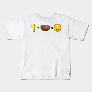 Christ plus Noodles equals happiness Kids T-Shirt